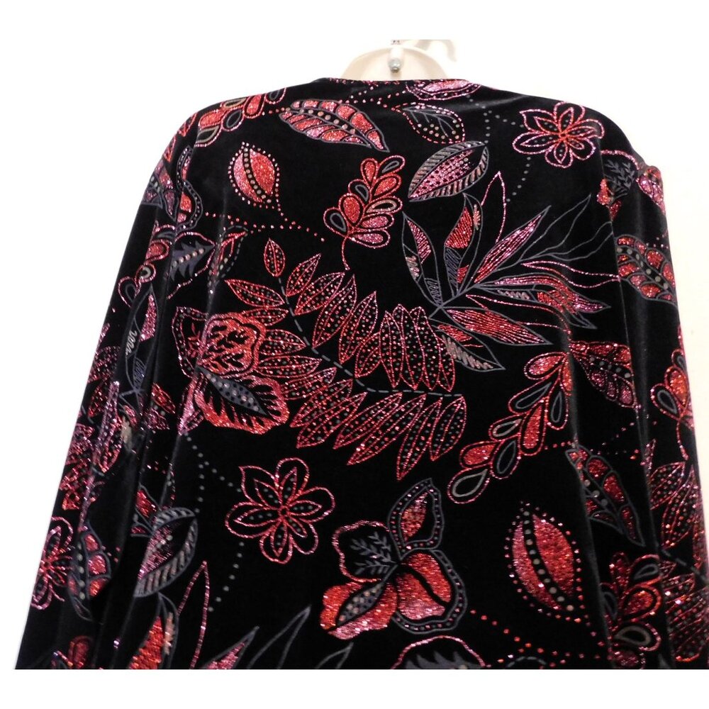 Notations Glittery Jacket XL Black Red Sparkling Floral Print Attached Tank - Picture 8 of 9